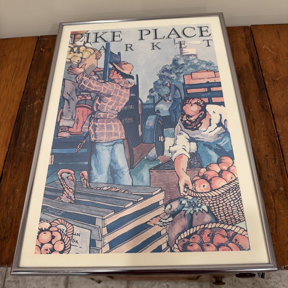 Vtg Pike Place Market Lithograph Seattle Fair 1982 75th Anni Celebration Poster